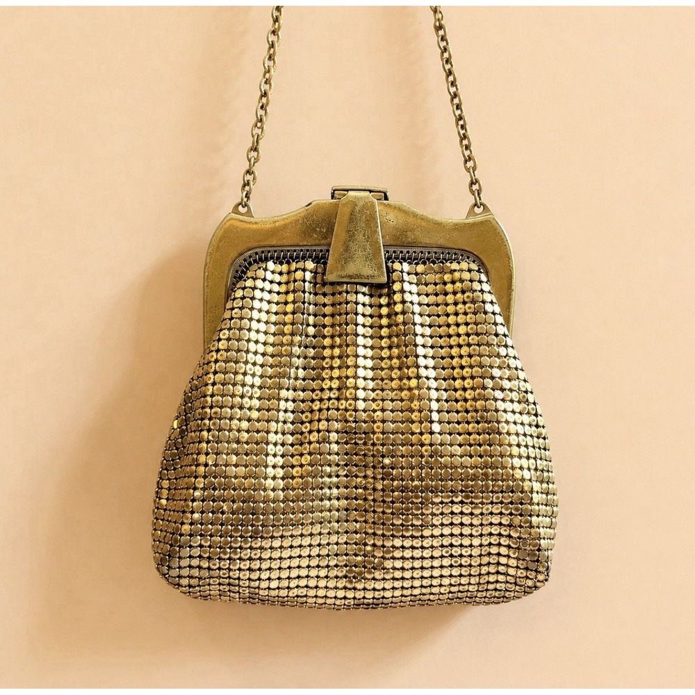 Whiting & Davis Gold Mesh Evening Bag Purse USA Signed 3485 Vintage Mid Century